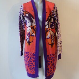 NWT Womens Tina Demel Orange, Purple Monarca Open Cardigan Sweater L